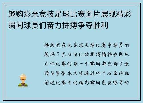 趣购彩米竞技足球比赛图片展现精彩瞬间球员们奋力拼搏争夺胜利